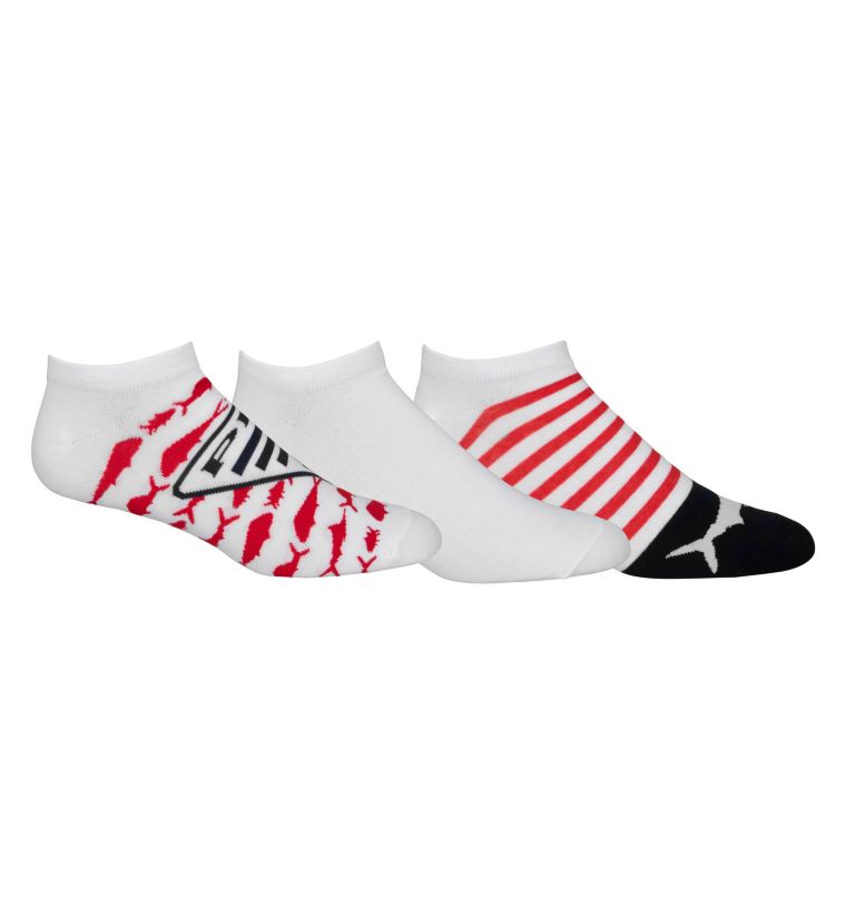 Men's 3pk PFG Flat Knit Sock Liner | 100 | O/S, Color: White/Red, image 1